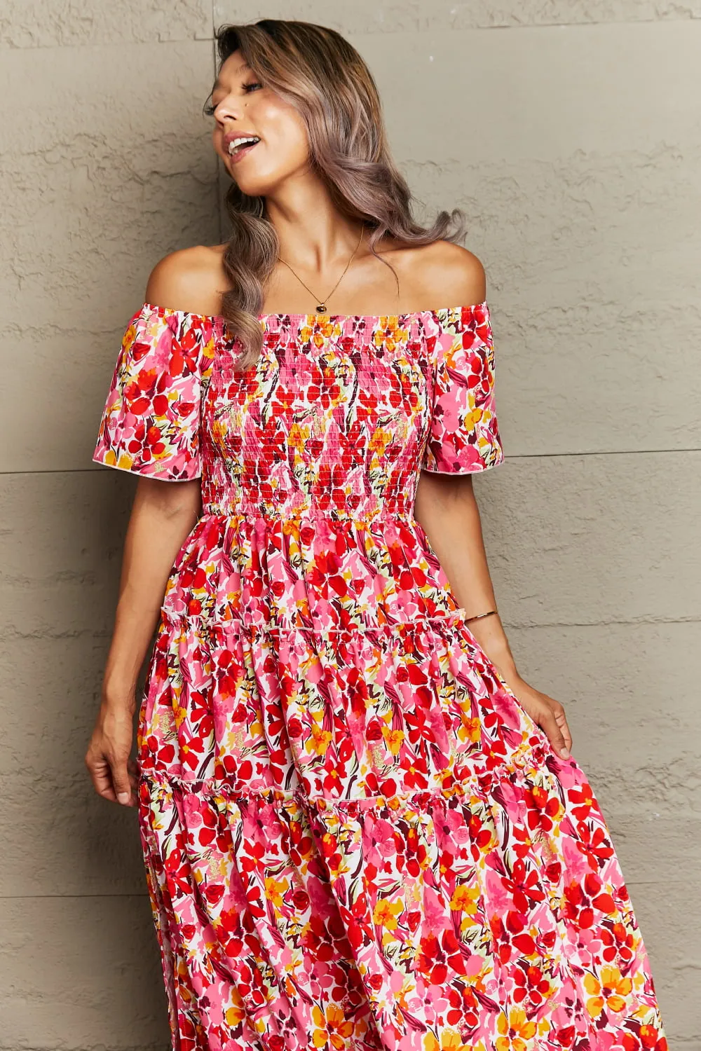 🌸 Floral Off-Shoulder Frill Trim Maxi Dress 🌸