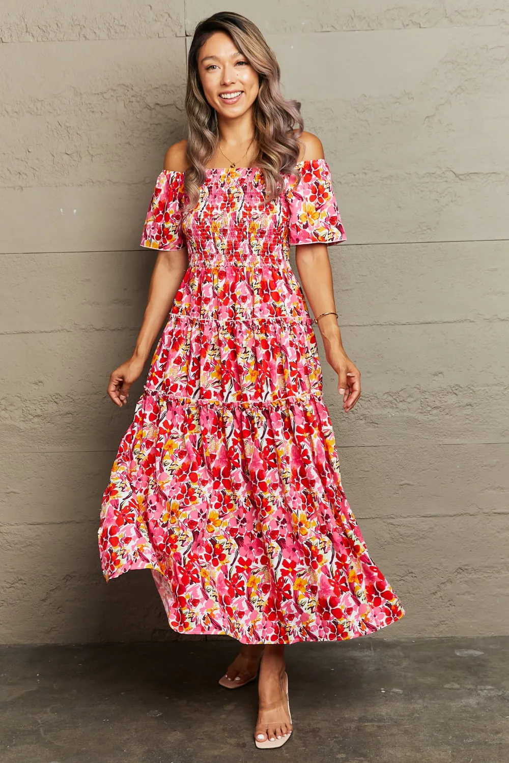 🌸 Floral Off-Shoulder Frill Trim Maxi Dress 🌸