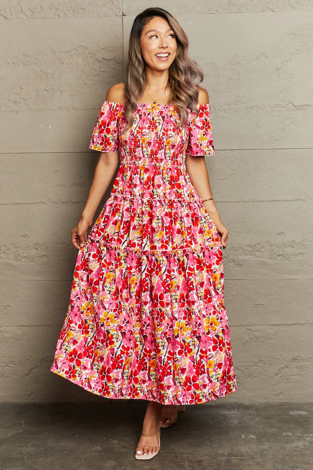 🌸 Floral Off-Shoulder Frill Trim Maxi Dress 🌸