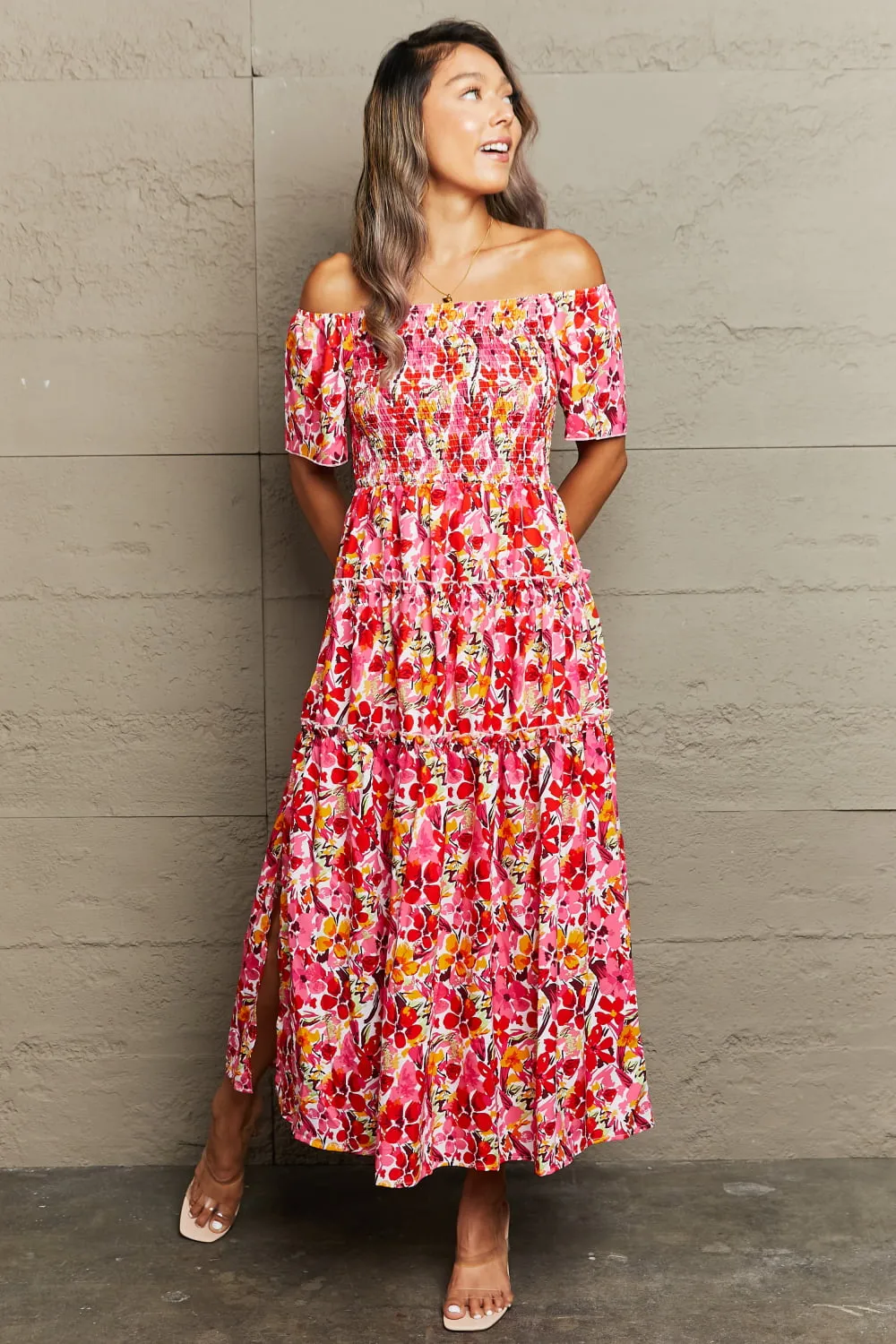 🌸 Floral Off-Shoulder Frill Trim Maxi Dress 🌸