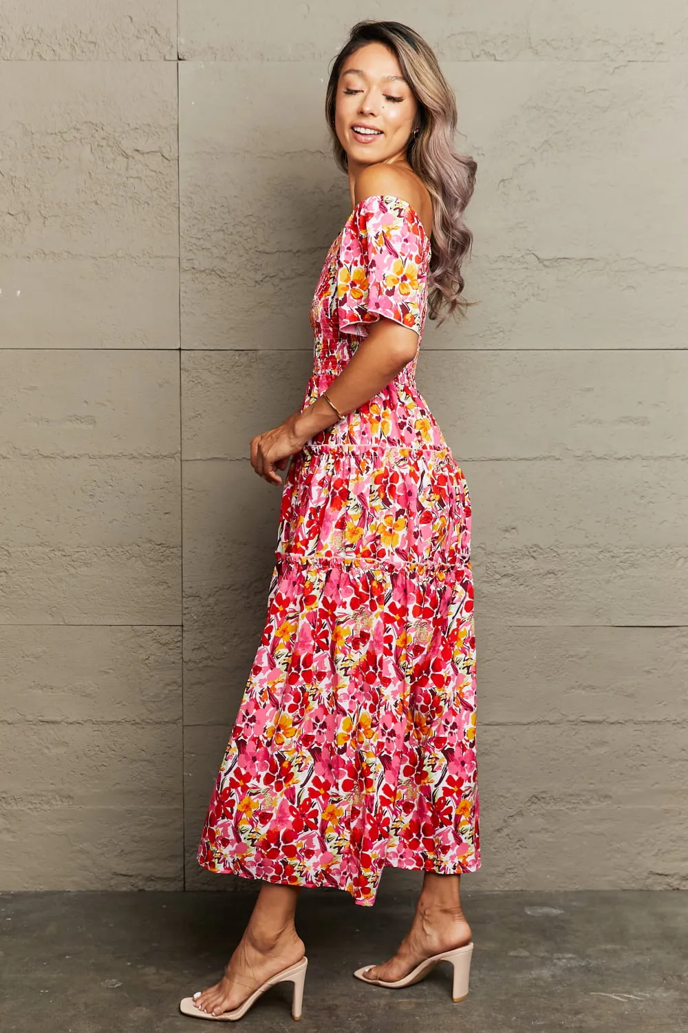 🌸 Floral Off-Shoulder Frill Trim Maxi Dress 🌸