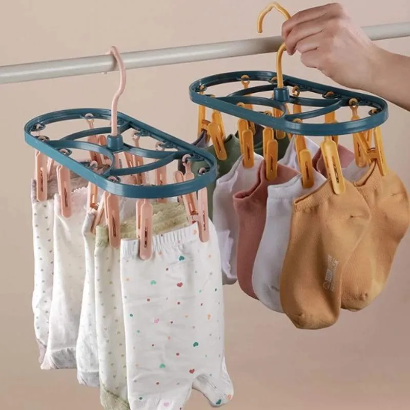 12 Clip Underwear Socks Drying Hanger - ( Pack Of 2 )