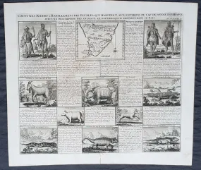 1719 Henri Chatelain Rare Antique Map, Peoples, Animals & Views of South Africa