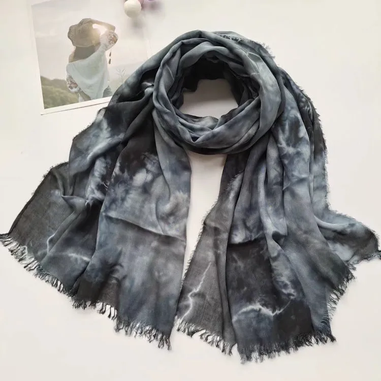 17A64  50 rayon cotton handmade tie-dyed scarf splash-ink ethnic wind tie-dyed shawl seaside beach silk scarf