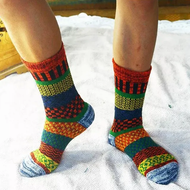 5 Pairs 5Colors Men's Retro Ethnic Style Woolen Socks