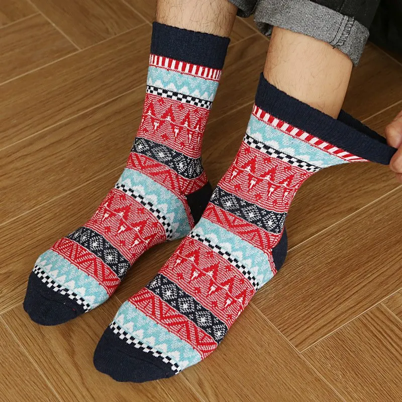 5 Pairs Men's Retro Ethnic Style Woolen Socks