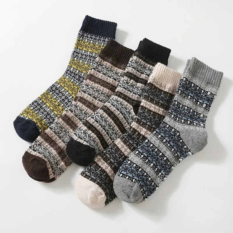 5 Pairs Men's Retro Ethnic Style Woolen Socks