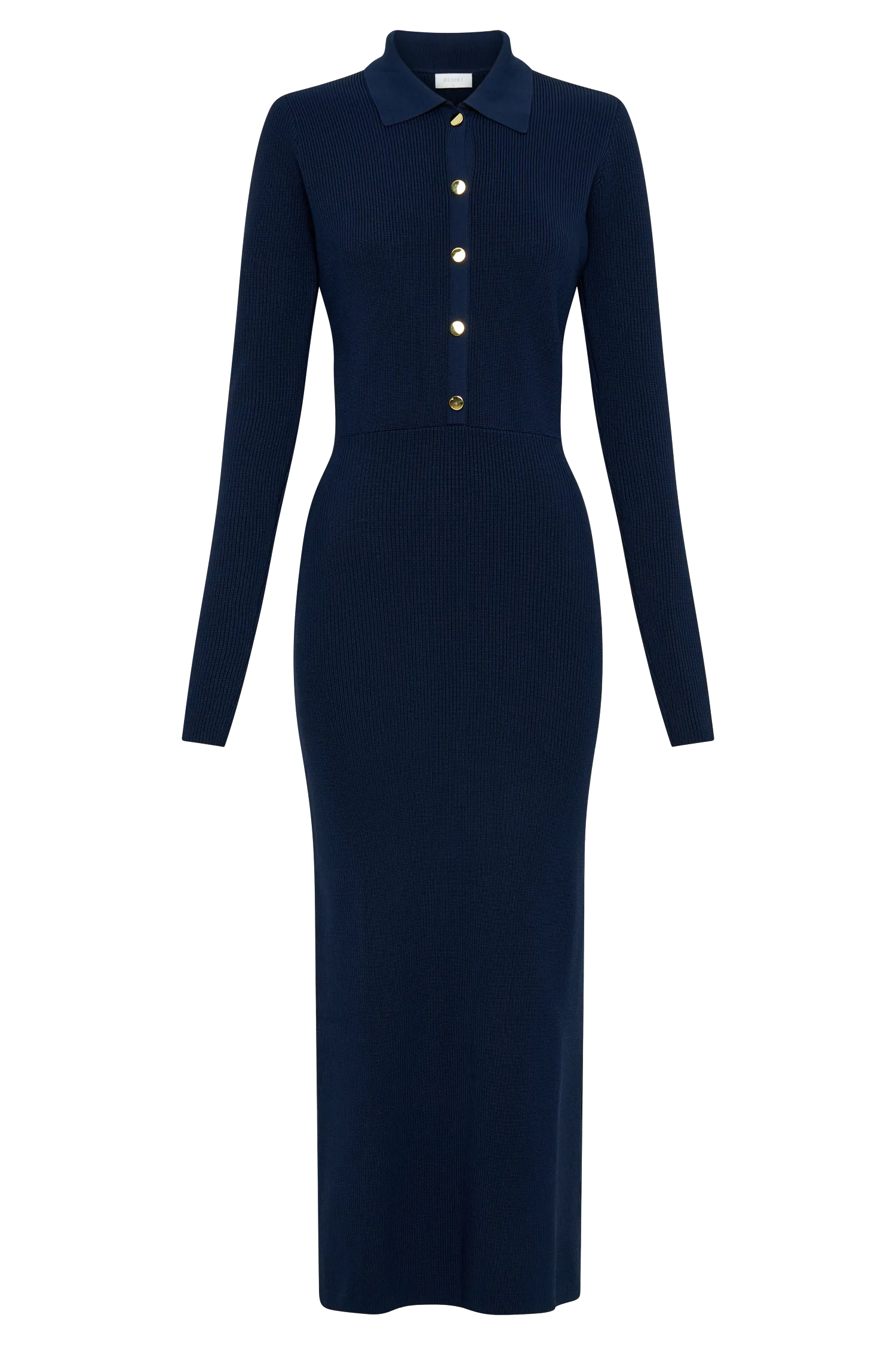 Abbey Buttoned Knit Midi Dress - Navy