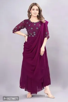 Attractive Georgette Gowns for Women With Dupatta Ethnic Belt