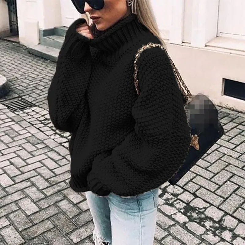 Autumn/Winter Sweater Women's New Curled High Neck Bat Sleeves Knit