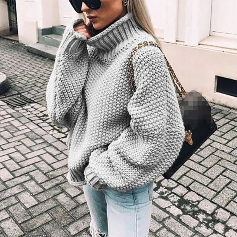 Autumn/Winter Sweater Women's New Curled High Neck Bat Sleeves Knit