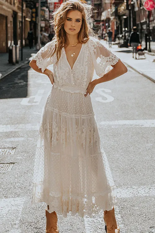 Awaken My Love Lace Short Sleeve Maxi Dress