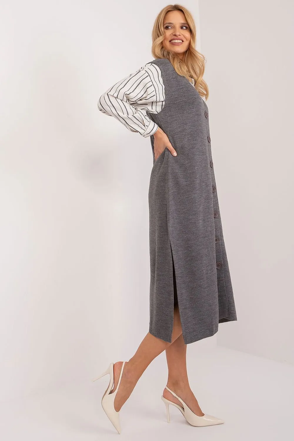 Badu Casual Knit Buttoned Side Slit Dress