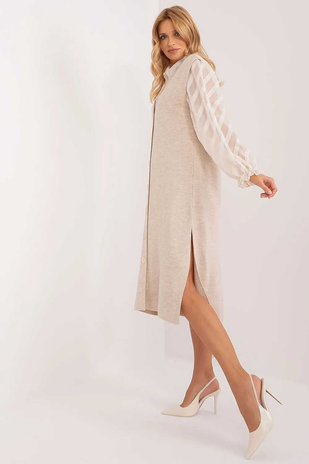 Badu Casual Knit Buttoned Side Slit Dress