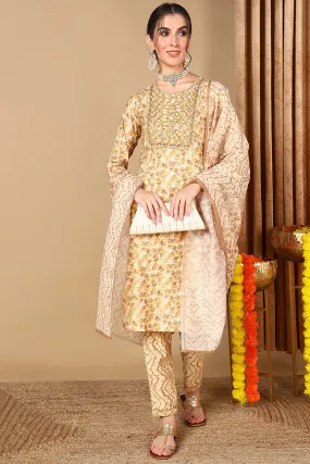 Beige Pure Cotton Geometric Printed Suit Set