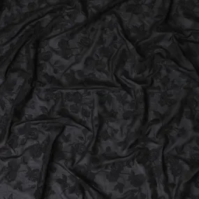 Black Cotton Voile Fabric: Luxurious Embroidery from India-D17577