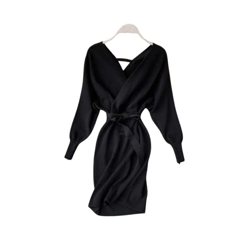 Black Knitted Wrap Dress