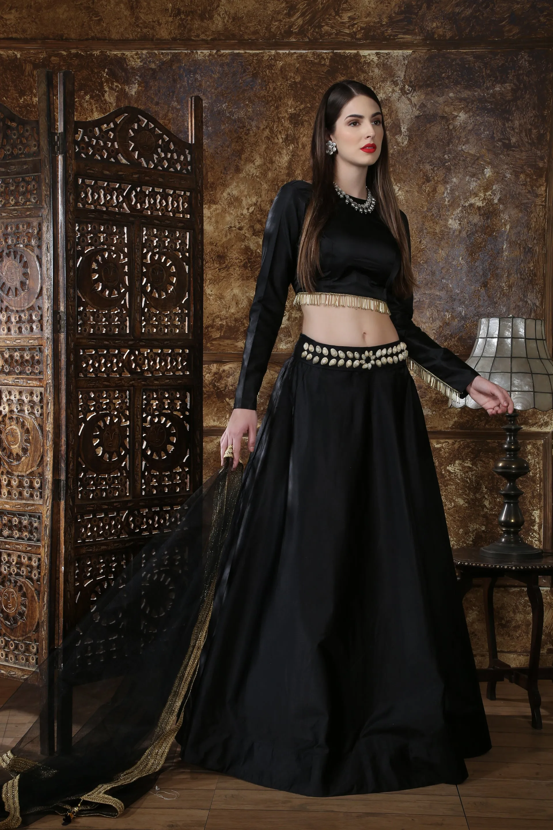 Black Satin Silk Partywear Lehenga Choli With Dupatta