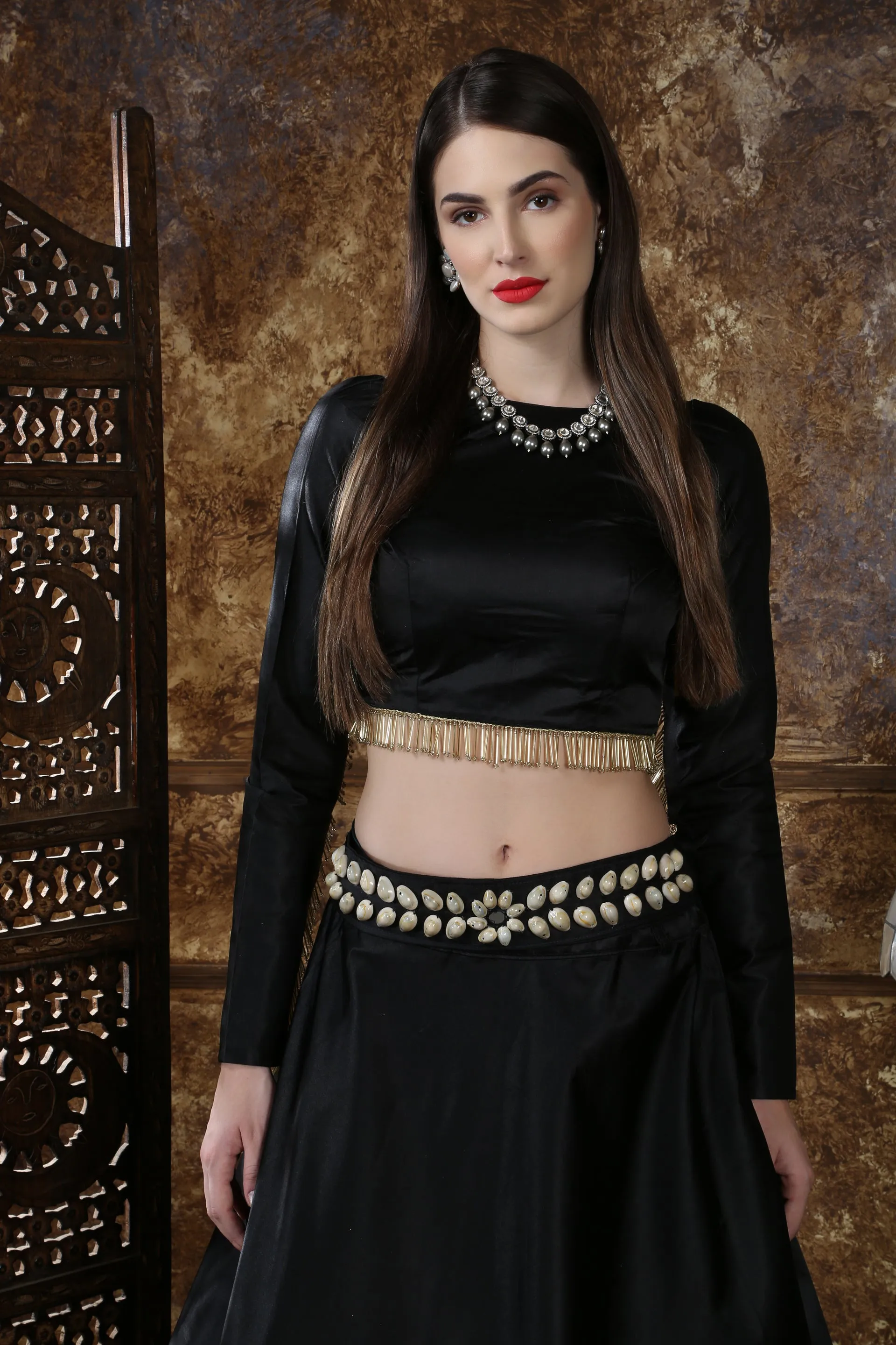 Black Satin Silk Partywear Lehenga Choli With Dupatta