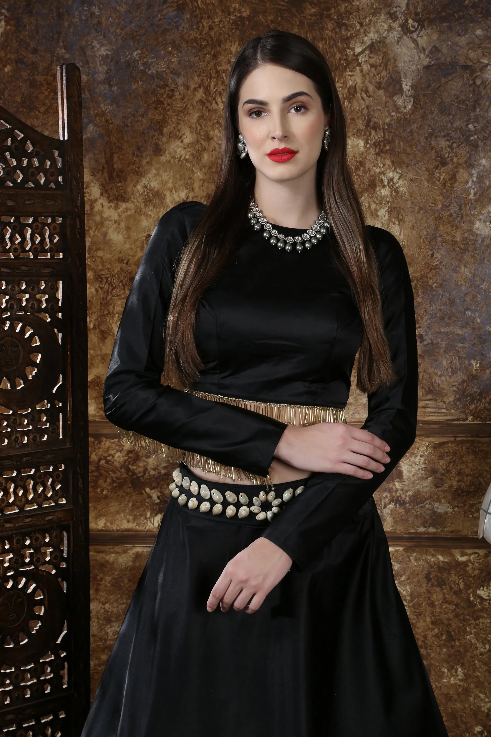 Black Satin Silk Partywear Lehenga Choli With Dupatta