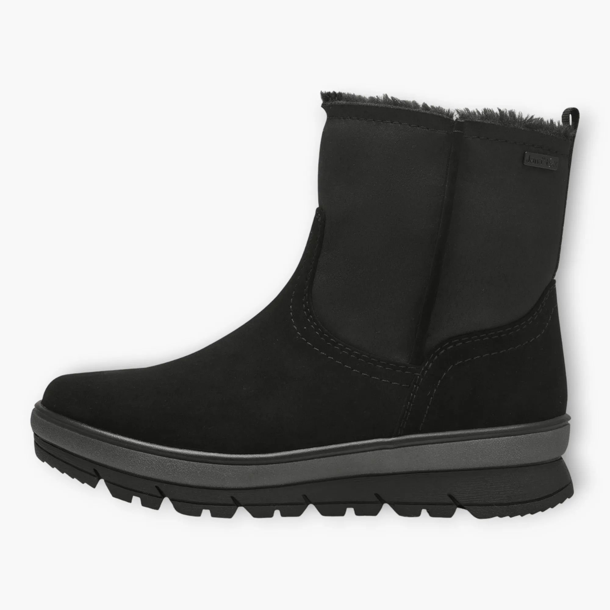 Black Women's Fur-Lined Boots with Chunky Sole – Vegan, Grey Detail