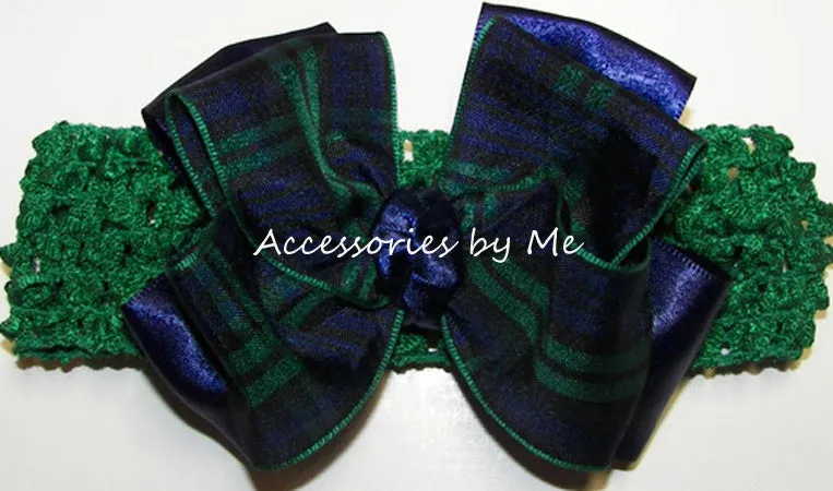 Blackwatch Plaid Navy Blue Green Bow Socks