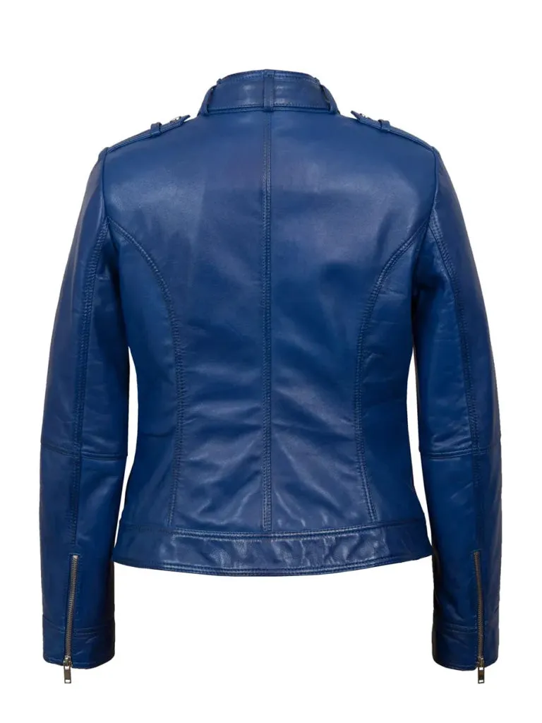 Blue Leather Biker Jacket