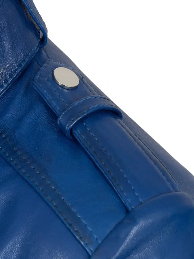 Blue Leather Biker Jacket