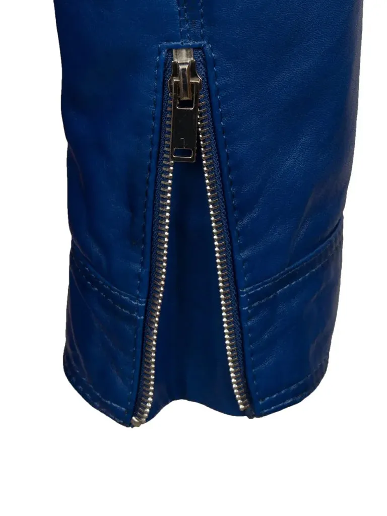 Blue Leather Biker Jacket