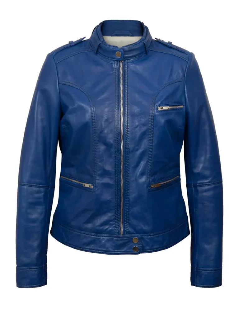 Blue Leather Biker Jacket