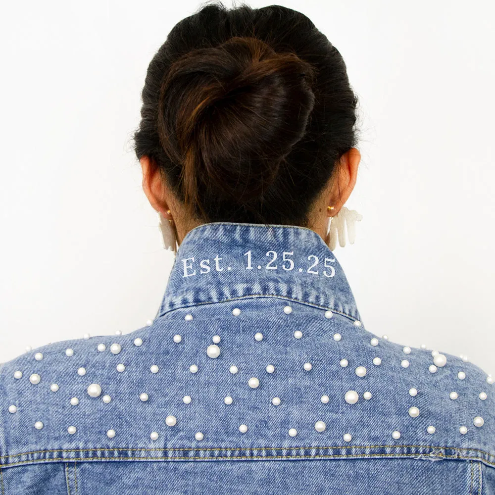 (Blue Pearl) Wedding Party Custom Patch Denim Jacket