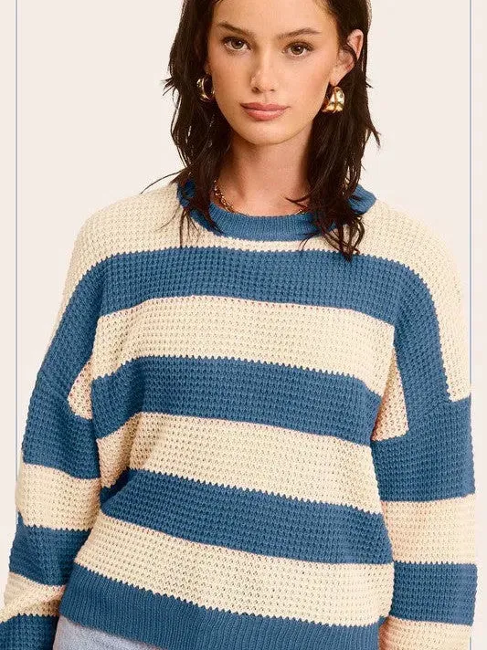 Bold Striped Living Round Neck Loose Fit Sweater