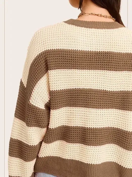 Bold Striped Living Round Neck Loose Fit Sweater