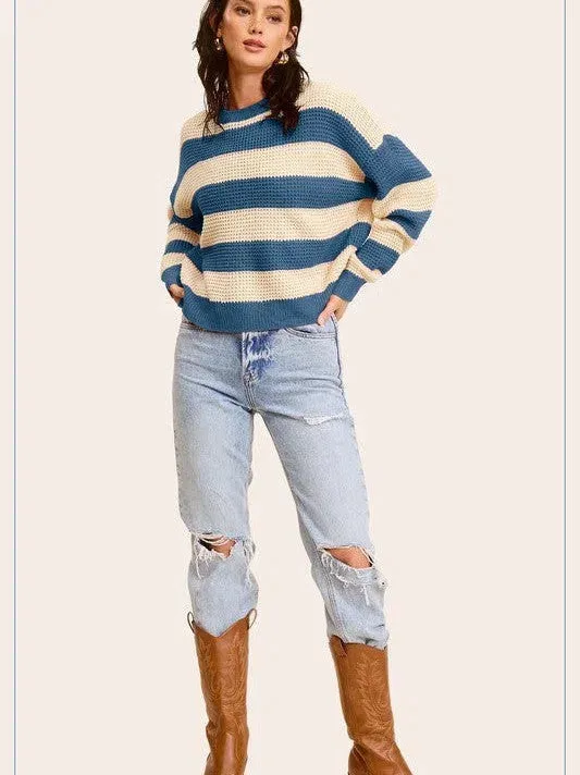 Bold Striped Living Round Neck Loose Fit Sweater