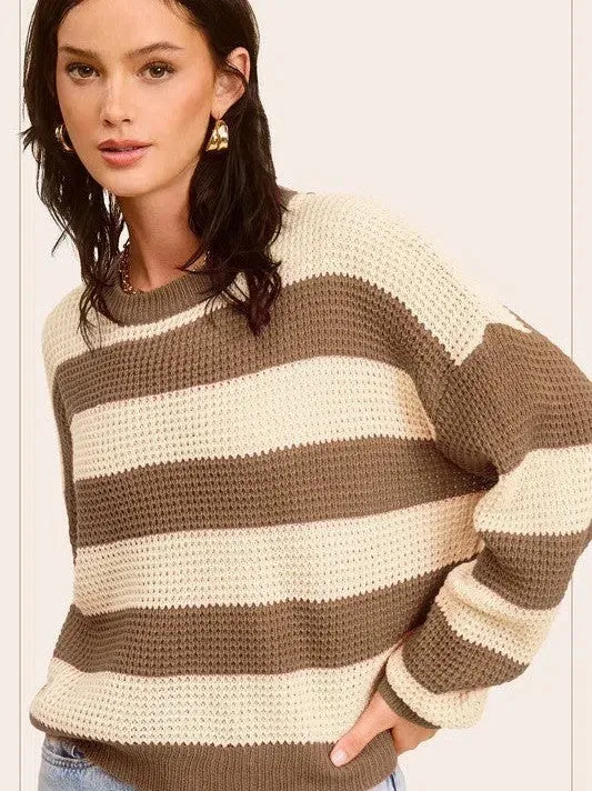 Bold Striped Living Round Neck Loose Fit Sweater