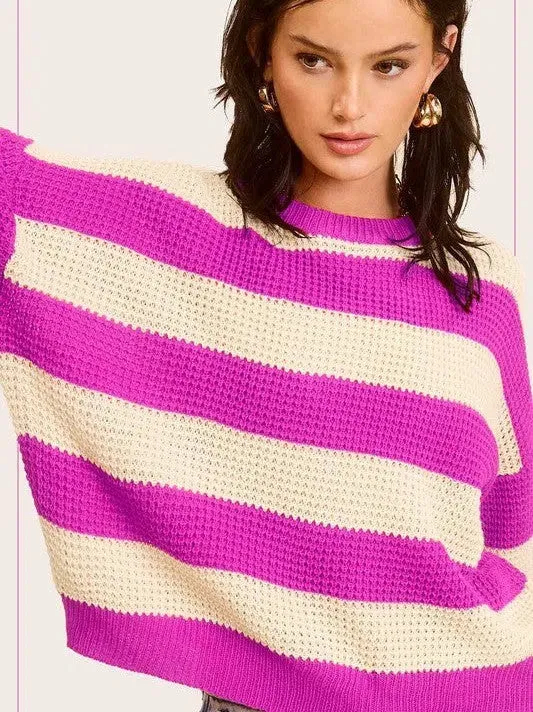 Bold Striped Living Round Neck Loose Fit Sweater