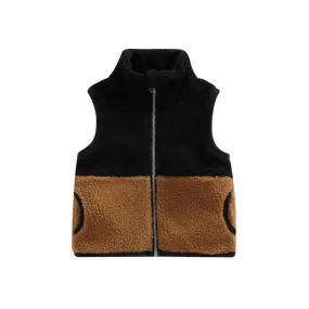 Boys Sherpa Vest - Two Tone Black & Tan