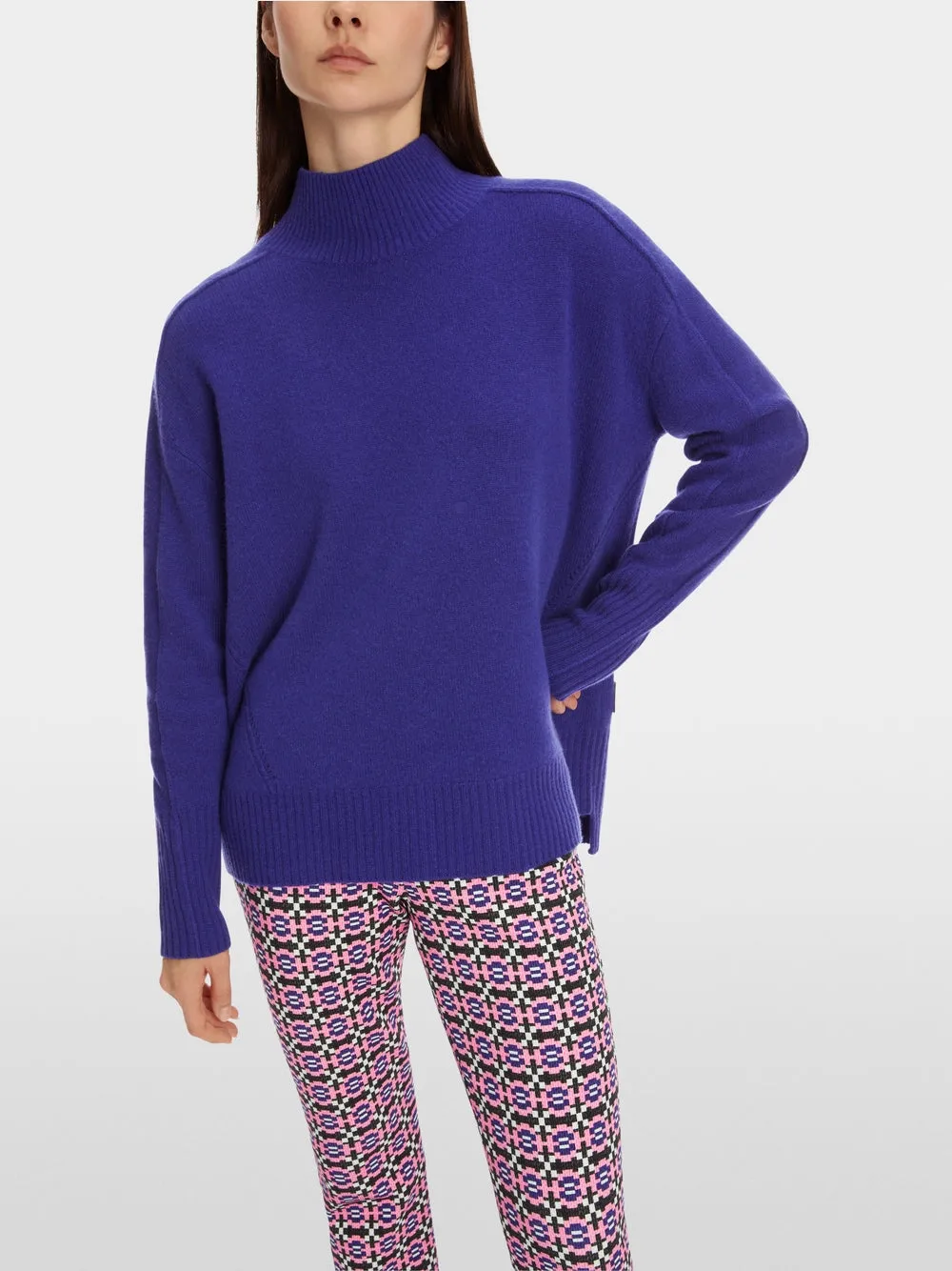 Bright Violet Cashmere Blend Polo Neck Sweater