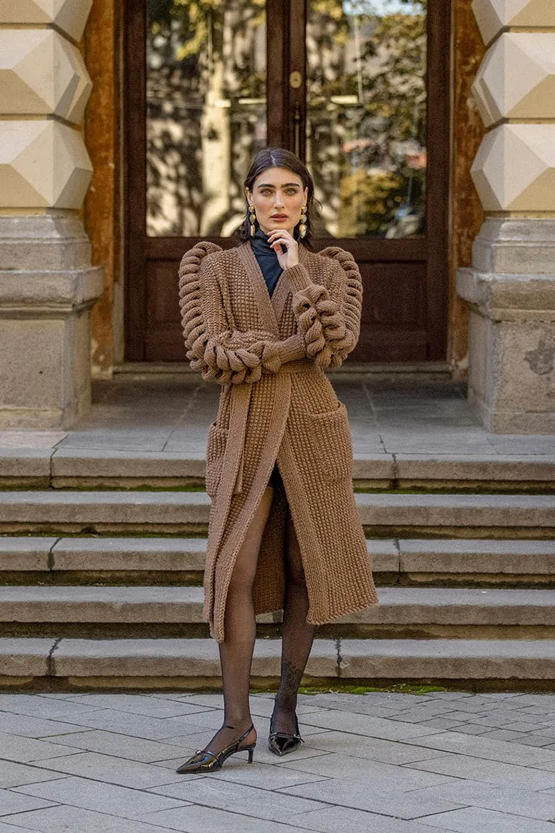 BROWN HAND KNITTED COAT