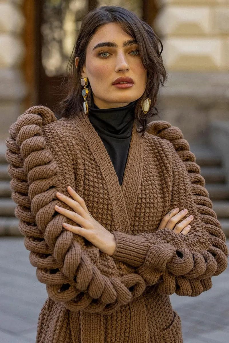 BROWN HAND KNITTED COAT