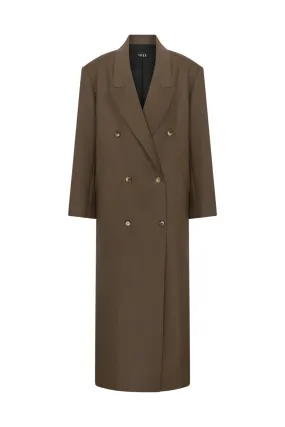 BROWN OVERSIZED DOUBLE BREASTED WOOL COAT