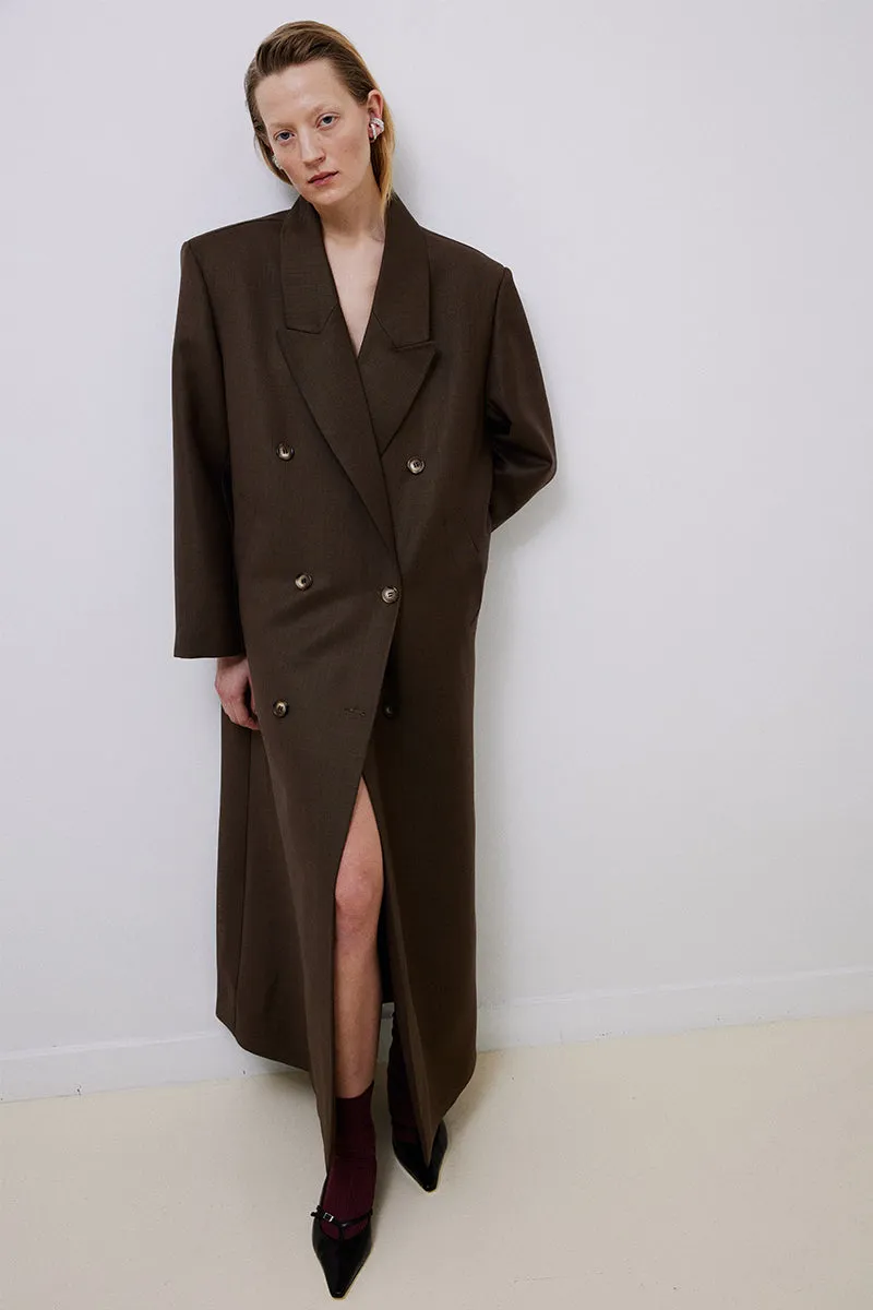 BROWN OVERSIZED DOUBLE BREASTED WOOL COAT