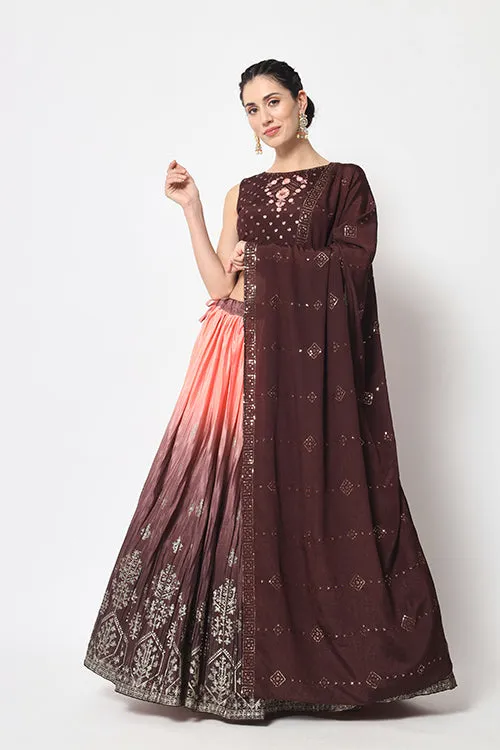 Brown Printed Work Ethnic Lehenga Choli Collection