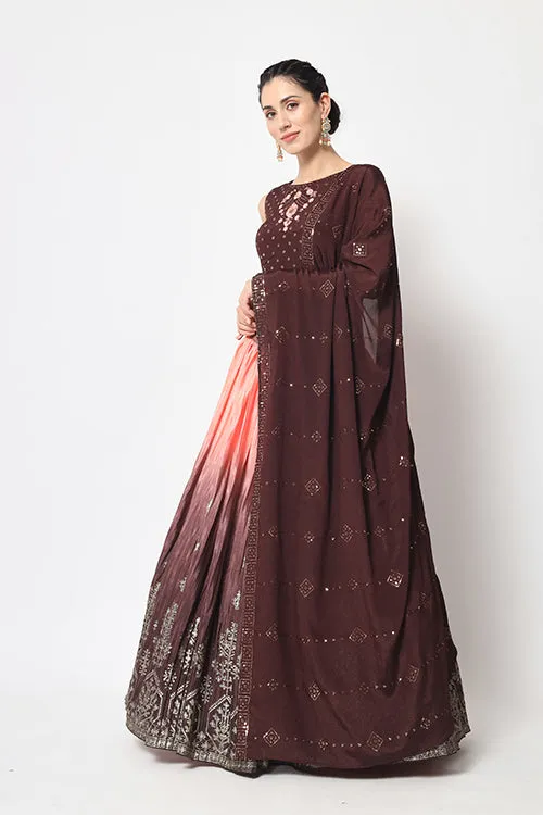 Brown Printed Work Ethnic Lehenga Choli Collection