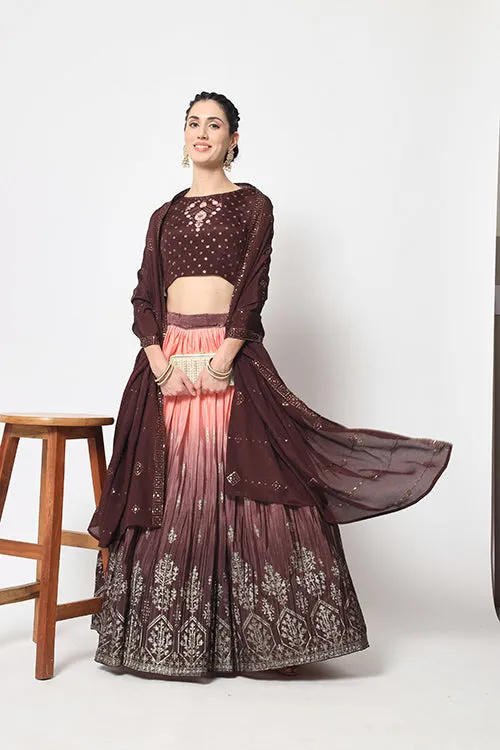 Brown Printed Work Ethnic Lehenga Choli Collection