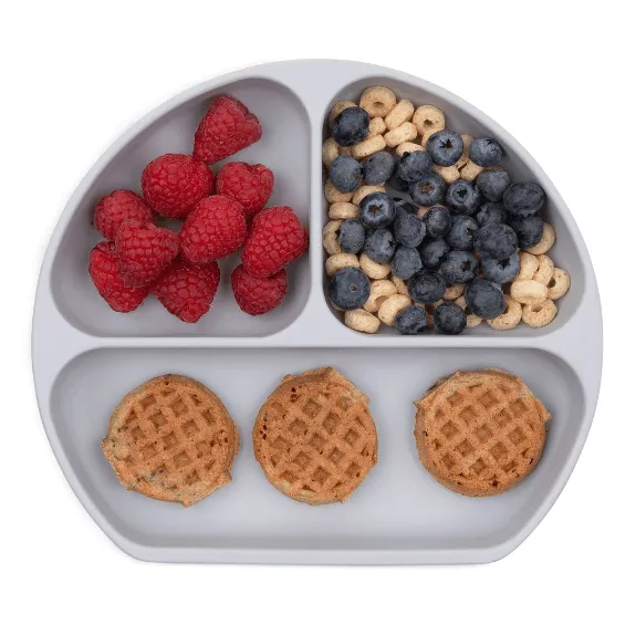 Bumkins Silicone Grip Dish | Grey with LID