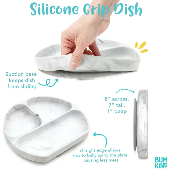 Bumkins Silicone Grip Dish | Grey with LID