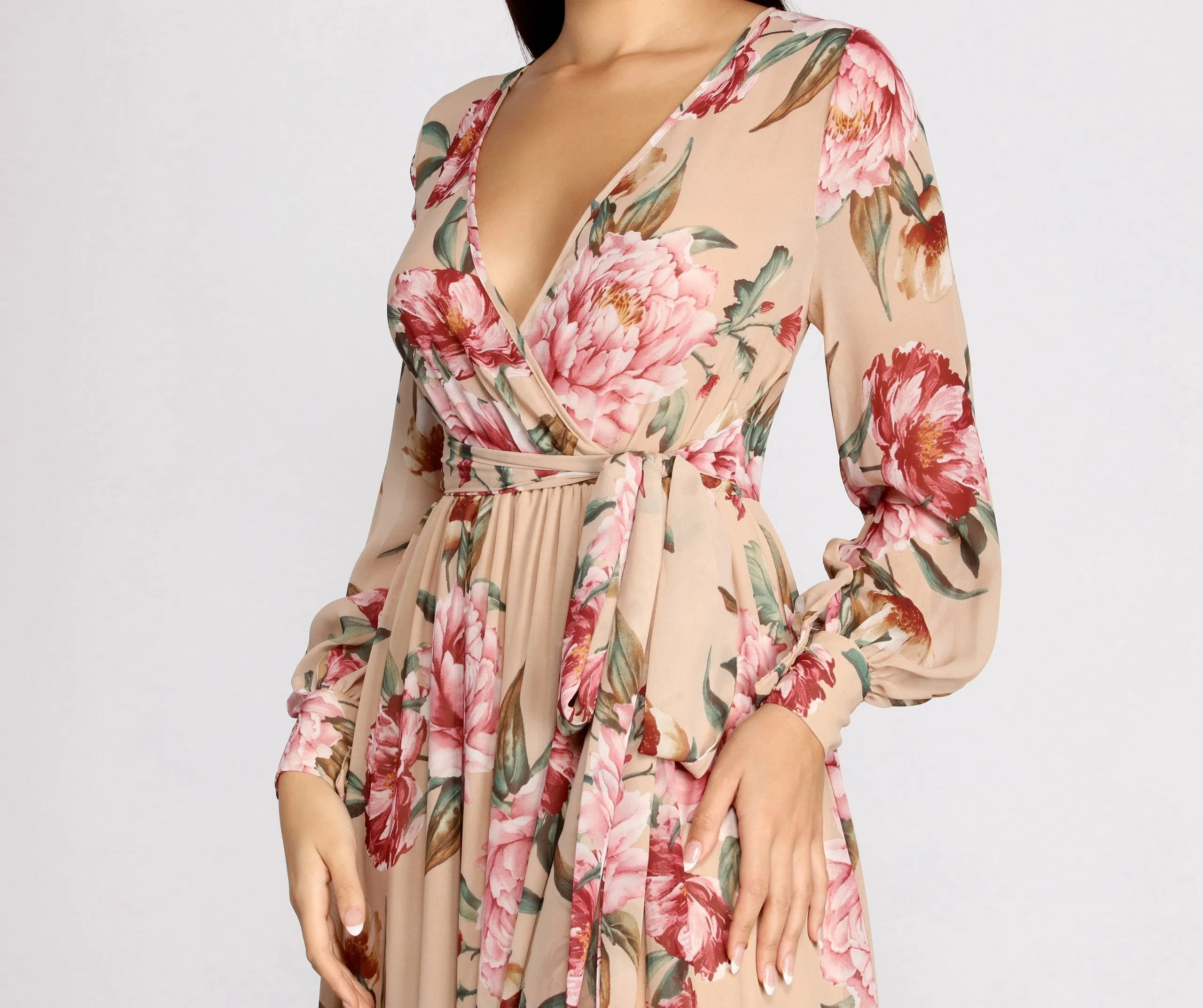 Caralisa Floral Chiffon High Slit Dress