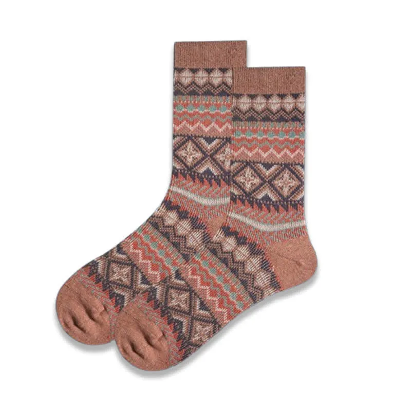 Casual Geometric Colorful Knit Cotton Crew Socks