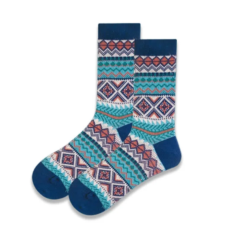 Casual Geometric Colorful Knit Cotton Crew Socks